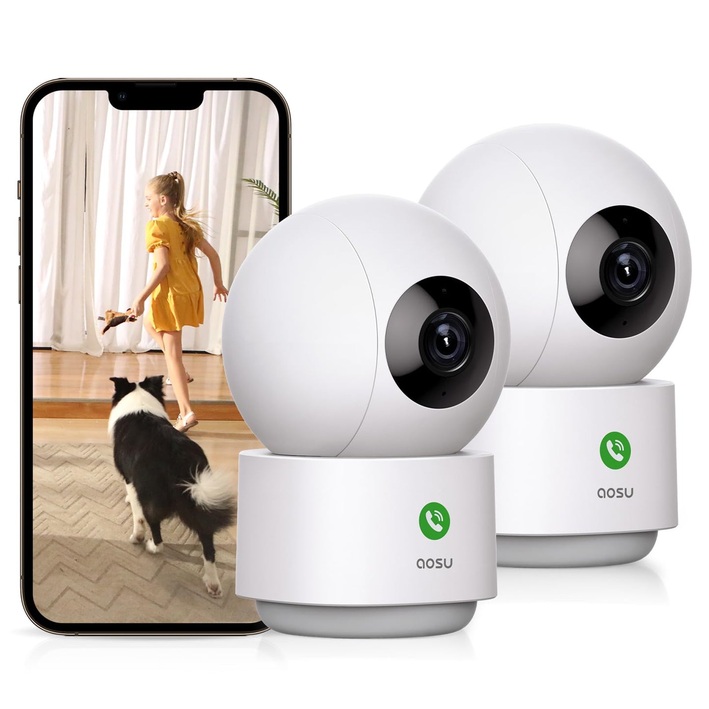 Cámara de seguridad aosu 2K para interiores, monitor de bebés y mascotas